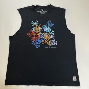 Psycho Bunny Shirt Mens XL Black Sleeveless Mischief Skull Graphic Streetwear